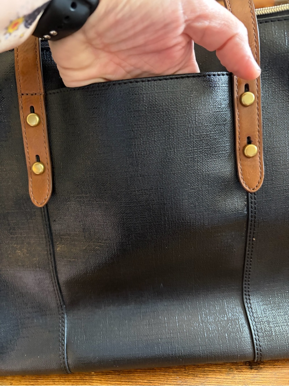Fossil Jayda Tote Shoulder Bag Black Brown Vegan Leather Large Solid Neutral - Picture 7 of 12